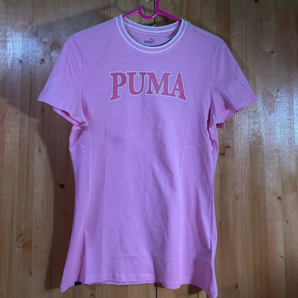 NEW! PUMA SQUAD XL 2 Piece Set Girls Graphic Print T-Shirt & Short Tights Pink